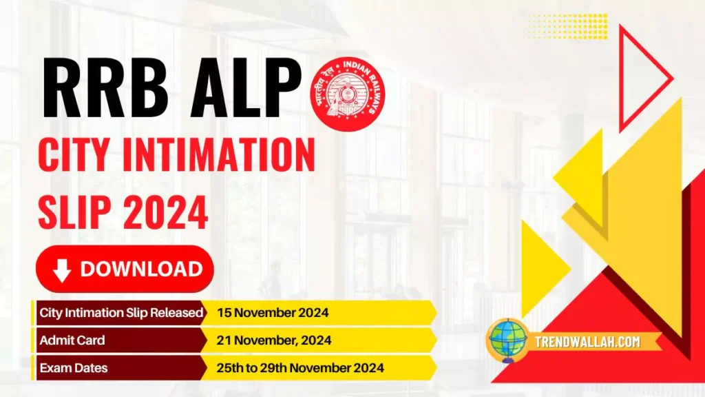 RRB ALP City Intimation Slip 2024